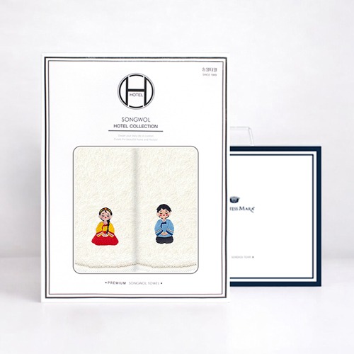 송월 추석 명절 한가위 한복자수 호텔수건 150g 2매 선물세트(쇼핑백) 기념수건 답례품