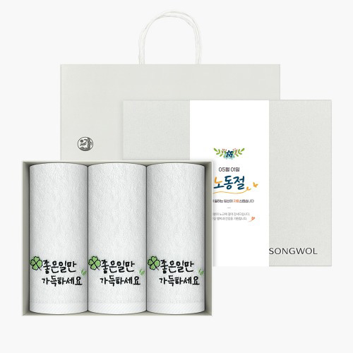 송월타올 노동절 근로자의 날 기념선물 좋은일클로버 3매 선물세트(쇼핑백) 기념수건 답례품